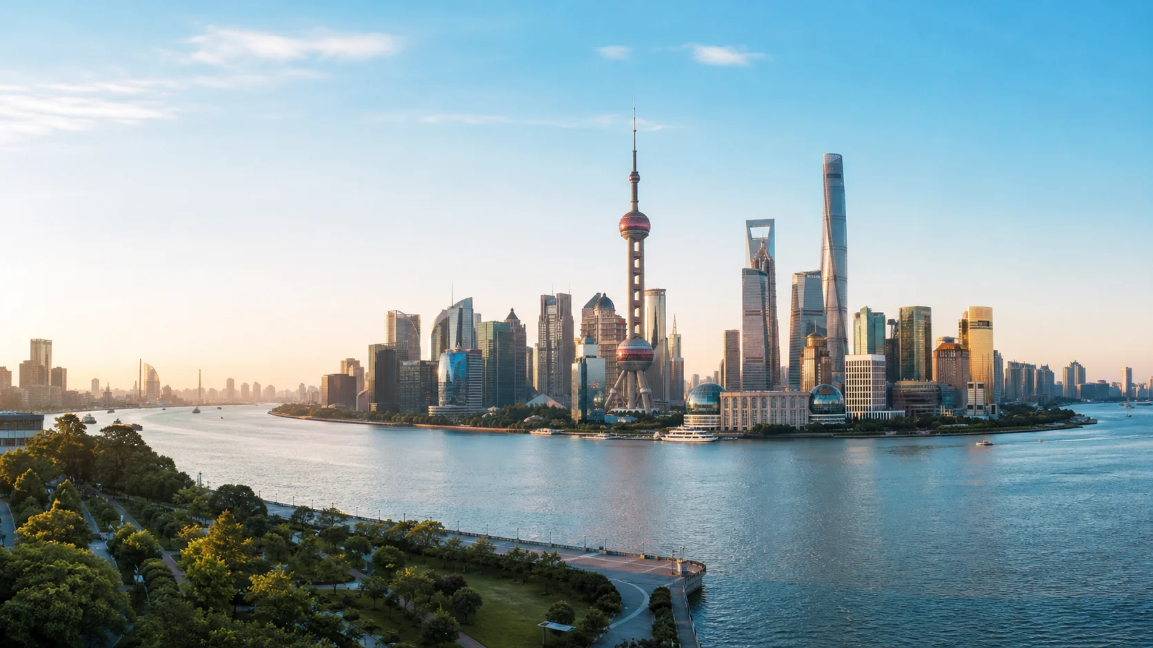 Panoramic view of modern Shanghai and the Huangpu River waterfront